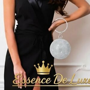 Luxury Sphere Evening Bag Silver Glitter Ball Purse Rhinestone Ring Handle
